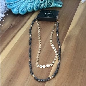 New J. Crew Glitter Gold & Gray Faceted Bead Double Strand Layered Necklace